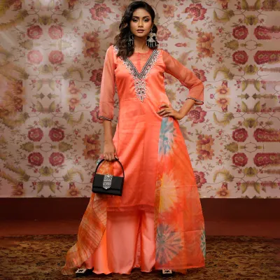 NOOR | Stitched 3 Pc | Orange | Size-L